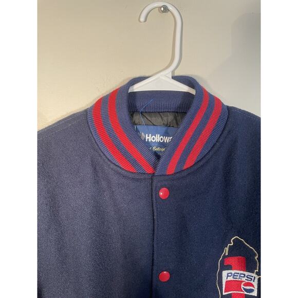 Original Holloway College Varsity Pepsi Logo Jacket Navy Red Size L - Picture 3 of 11